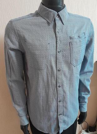 Шикарная хлопковая рубашка серого цвета в полоску g - star raw correct made in bangladesh5 фото