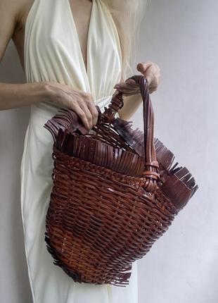Кожаная брендовая сумка плетеная на лето итальялия gaultier винтаж стильная