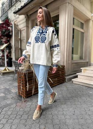 Колоритная блуза вышиванка, украинская вышиванка, этатно рубашка с вышивкой