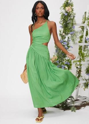 Платье женское зеленое из льна макси