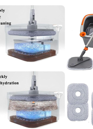 Швабра с бесконтактным отжимом и ведром 5,8 л, серая / швабра с самоотжимом для мытья...