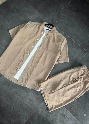 Літній повсякденний лляний класичний комплект сорочка і шорти