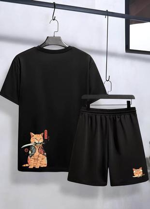 Летний комплект оверсайз футболка и шорты с крутым принтом
