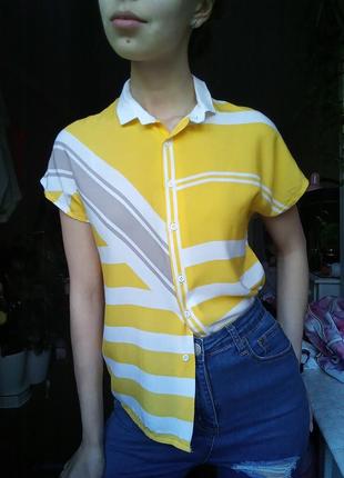 Натуральная блузка асимметрия, свободная рубашка яркая, летняя рубашка на пуговицах, необычная рубашка