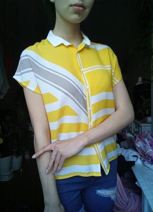 Натуральна блузка асиметрія, вільна сорочка яскрава, літня сорочка на ґудзиках, незвичайна сорочка5 фото