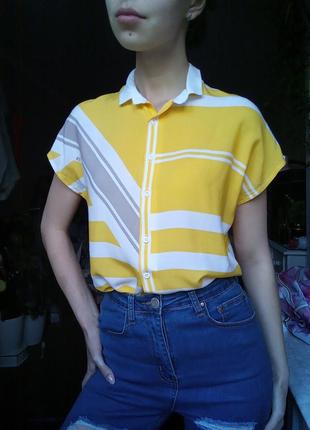 Натуральна блузка асиметрія, вільна сорочка яскрава, літня сорочка на ґудзиках, незвичайна сорочка4 фото