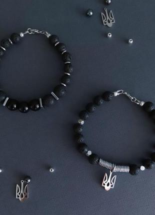 Браслет з вулканічної лави, агату, гематиту, тризуб