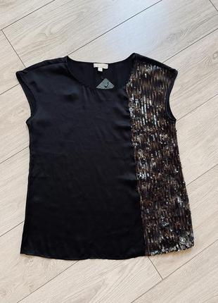 Блуза черная атласная сатиновая шелковая с пайетками вечерняя фирменная