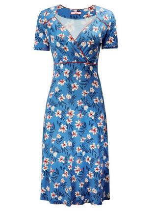 .брендовое сине-голубое вискозное платье миди "joe browns" в цветочек. размер uk10/eur38.3 фото