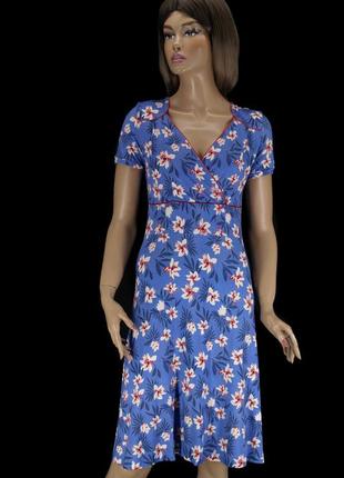 .брендовое сине-голубое вискозное платье миди "joe browns" в цветочек. размер uk10/eur38.4 фото