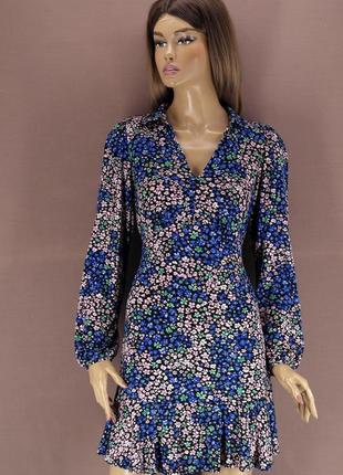 .брендовое платье с длинным рукавом "new look" с цветочным принтом. размер uk10/eur38.6 фото
