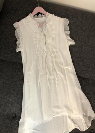 Нежное итальянское платье с шелком молочно-белого цвета. платье-туника шелковое с трикотажем