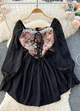 Трендова сукня в ретро стилі із корсетом, з милим принтом "ведмедики"