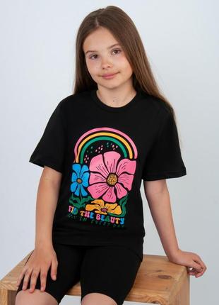Підліткова футболка оверсайз, гарна футболка для дівчат, хлопковая футболка оверсайз, красивая футболка для девочки, подростковая футболка для девочки8 фото