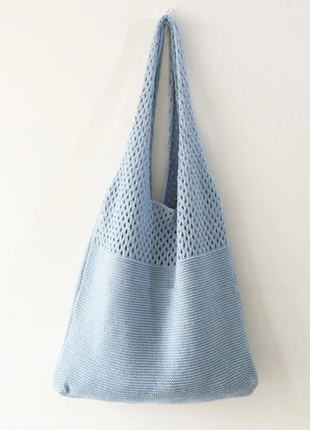 Новая вязаная сумка мешок голубого цвета