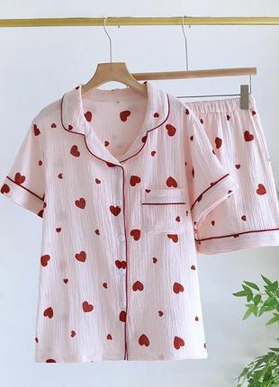 Летняя пижама, комплект шорты и рубашка для сна и дома, муслиновая пижама, пижама с муслина4 фото
