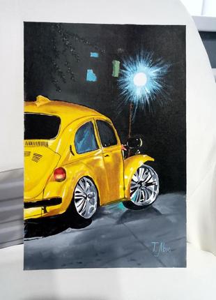 Картина олією 20х30 см жовтий жук автомобіль