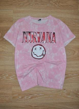 Розовая удлиненная трикотажная футболка nirvana