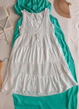 Біле трендове плаття-сарафан із натуральної віскози та бавовни (розмір 38-40)
