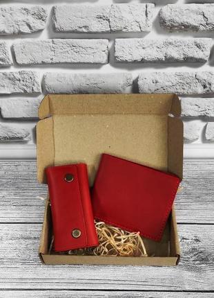 Подарочный набор dnk leather №3 портмоне + ключница 18х10х3,5 см красный