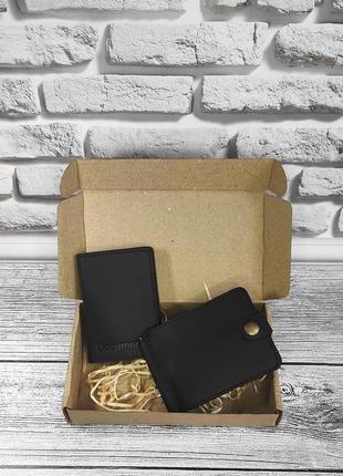 Подарунковий набір dnk leather No6 затискач + обкладинка на права id паспорт чорний 18х10х3,5 см