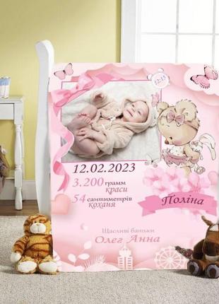 Плед 3d со своими пожеланиями с метрикой магические бабочки для маленькой принцессы для девочки с фото