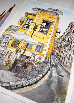 Картина акварель 19х28 см испания. ресторан луа.