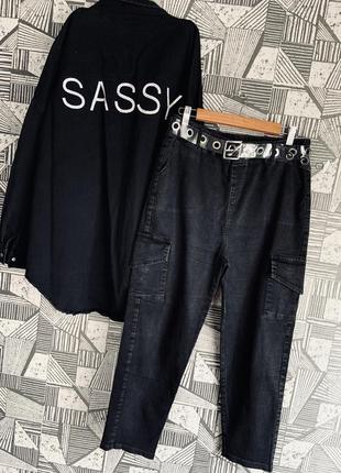 Котоновые джинсы карго black jeans cargo.