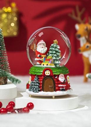 Куля новорічна декоративна з підсвіткою з музикою та зі автоснігом дід мороз з подарунками 13995 16х11 см