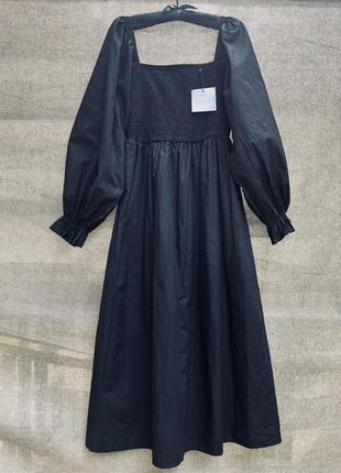 Сукня бавовняна котон коттон міді відкриті плечі буфи резинки корсет корсетна натуральне плаття чорне нарядне