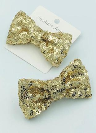 Банты для волос с пайетками золотистого оттенка нарядные