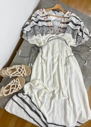 Неймовірна сукня максі zara з вишивкою та бісером з натуральної тканини