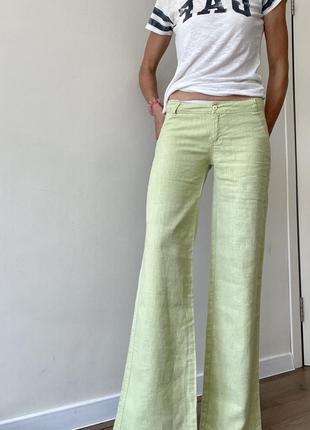 Легкие брюки салатовые фисташковые клешни широкие на высокий рост