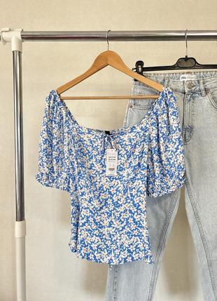 Новая нежная вискозная блуза в цветочный принт new look 💙🌿