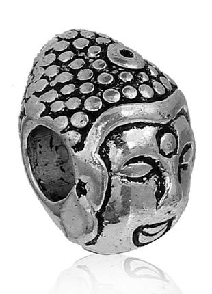 Бусина 3d, 14 мм x 10 мм, отверстие 4.6 мм, “ будда ”, античное серебро, цинковый сплав, пандора