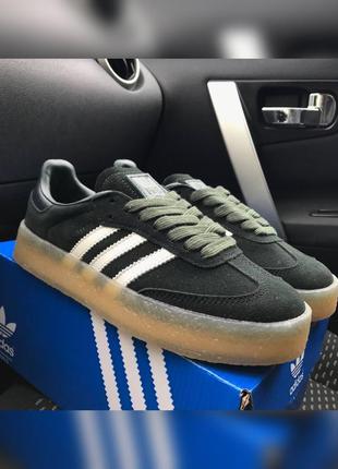 Класні жіночі та чоловічі кросівки adidas samba x rannie fieg x clarks black white gum чорні