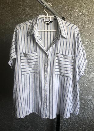 Рубашка в полоску с коротким рукавов💋💋💋
