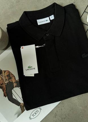 Мужское черное поло lacoste люкс качестваTM️