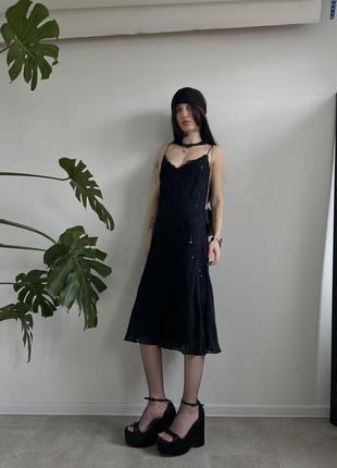 Роскошное черная миди вечернее шифоновое платье с вышивкой