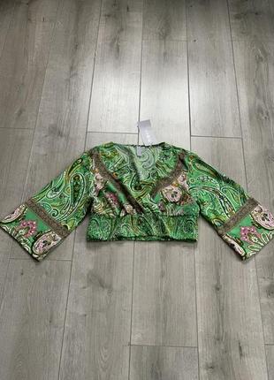Новая укороченная блуза с широкими рукавами вискоза натуральная ткань размер s m
