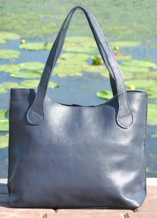 Кожаная стильная темно-синяя сумка на плечо, цвета в ассортименте