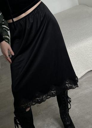 Черная легкая бельевая юбка комбинация под винтад