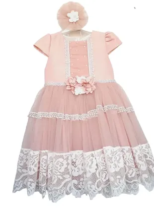 Праздничное, нарядное платье +заколочка для девочки  розовое турция 4529-0160