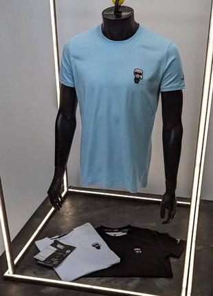 Брендова чоловіча футболка / якісна футболка karl lagerfeld в блакитному кольорі на літо1 фото