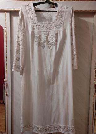 Балталл 58-60-62 размер украинский вышитый вручную бисером белое макси платье