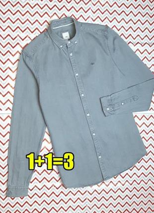 😉1+1=3 фирменная джинсовая серая приталенная рубашка оксфорд river island, размер 44 - 46
