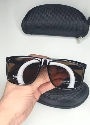 Мужские солнцезащитные очки porsche design коричневые глянцевые polarized поляризованные порше антибликовые