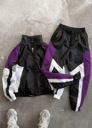 Черно фиолетовый спортивный костюм ветрозащитный ветровка штаны