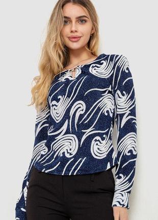 Блуза з принтом, колір синьо-молочний, 186r400