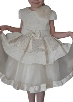 Праздничное, нарядное платье +заколочка для девочки золотистый турция 4566-0170